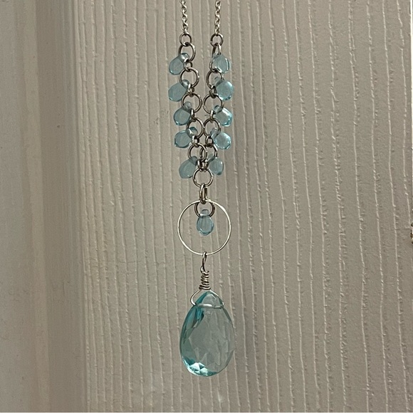 Express Aqua Blue Teardrop Pendant Necklace Silver Tone By Express - Picture 4 of 8